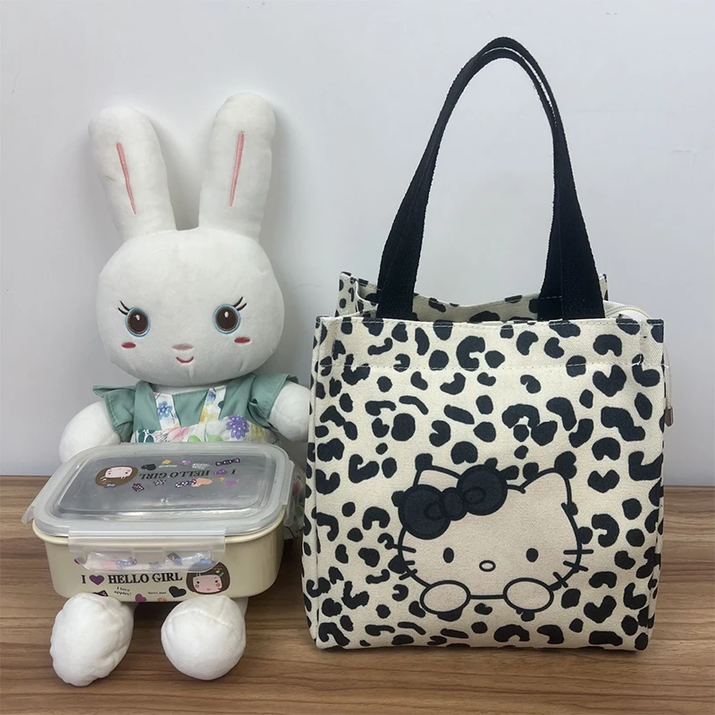 

Cute Hello Kitty Canvas Commuter Bag Sanrio Kawaii Anime Lunch Box Bag Cartoon Print Lightweight Large Capacity Handbag Kid Gift