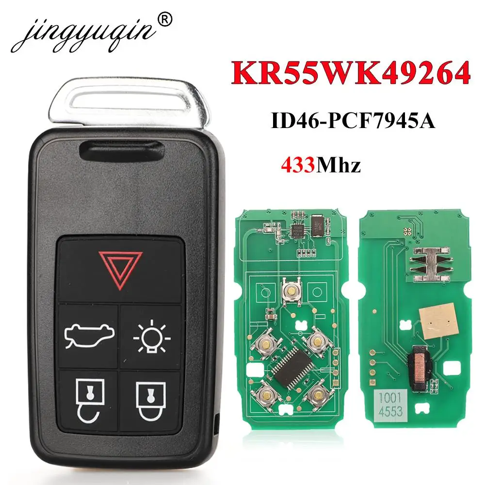 jingyuqin 5 Button Remote Key Smart Car Key Fob 433Mhz ID46 Chip for Volvo XC60 S60 S60L V40 V60 S80 XC70 KR55WK49264