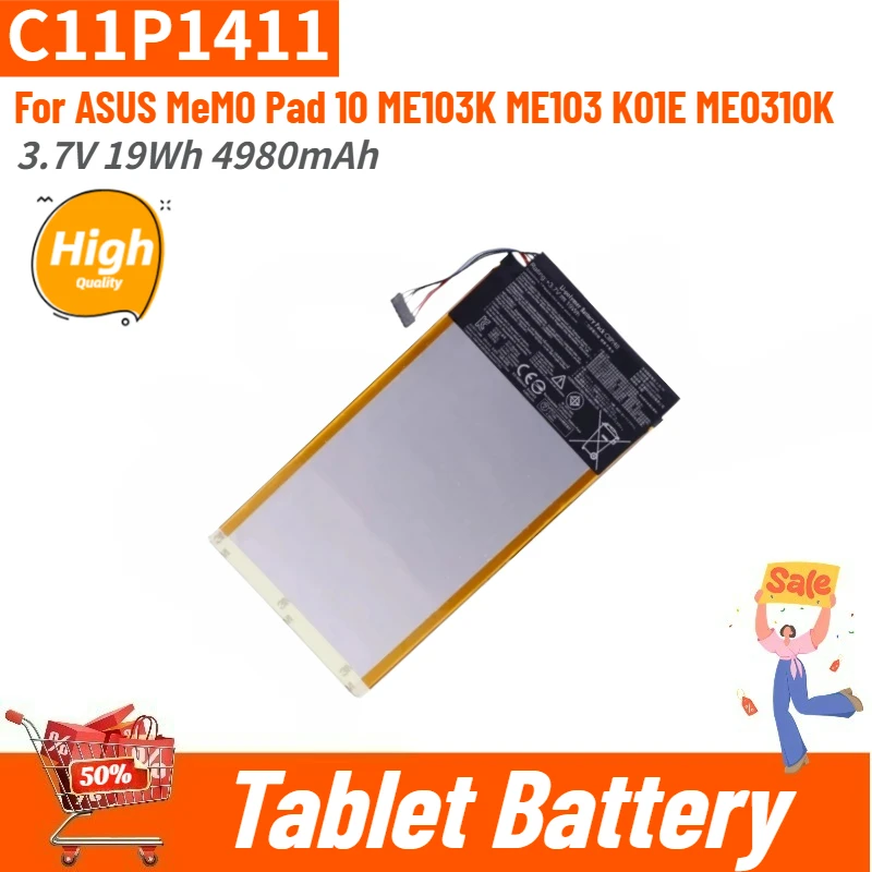 

High Quality C11P1411 Tablet Battery 3.7V 19Wh 4980mAh For ASUS MeMO Pad 10 ME103K ME103 K01E ME0310K New Replacement Battery