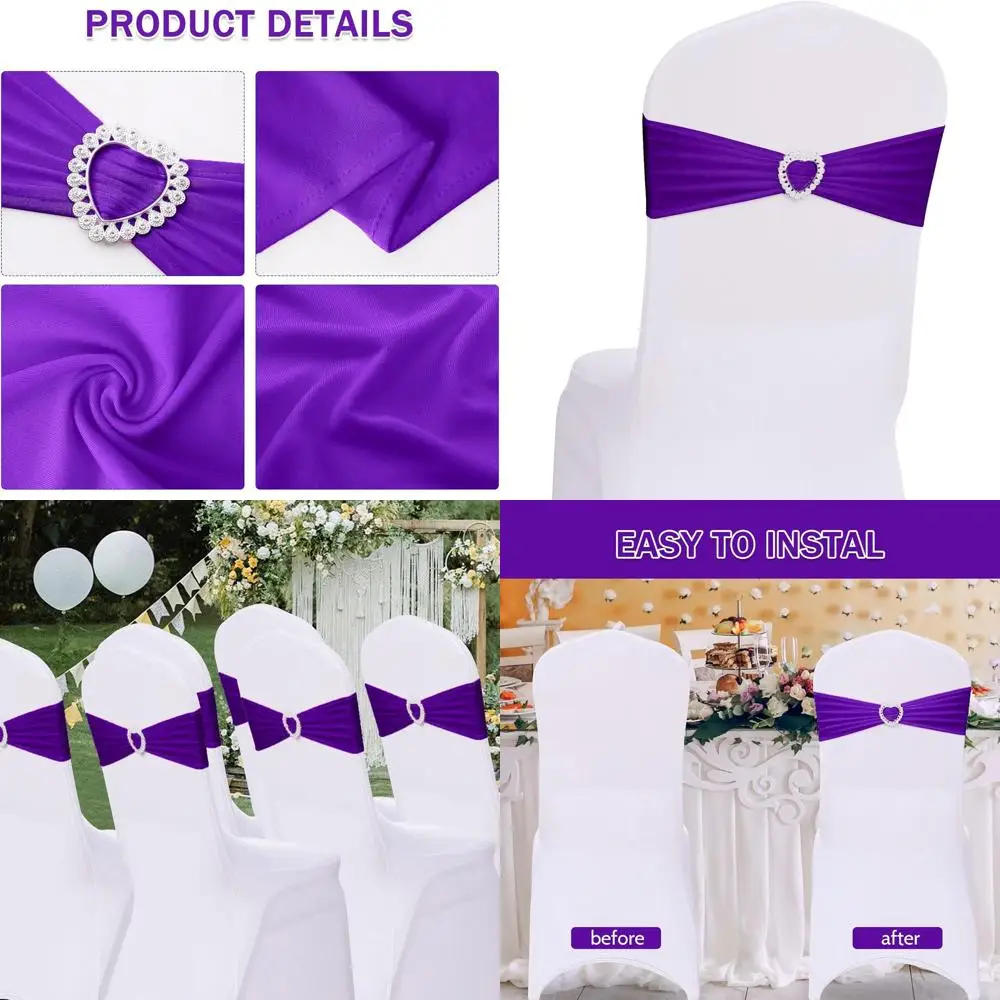 

120 штук эластичных чехлов для стульев из спандекса с пряжками-слайдерами – универсальные эластичные ремни для стульев, фиолетовые, для свадеб и мероприятий