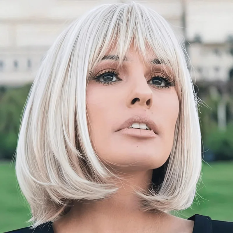 

New women's bangs, bob style, fashionable short straight hair, full head wig with free labeling