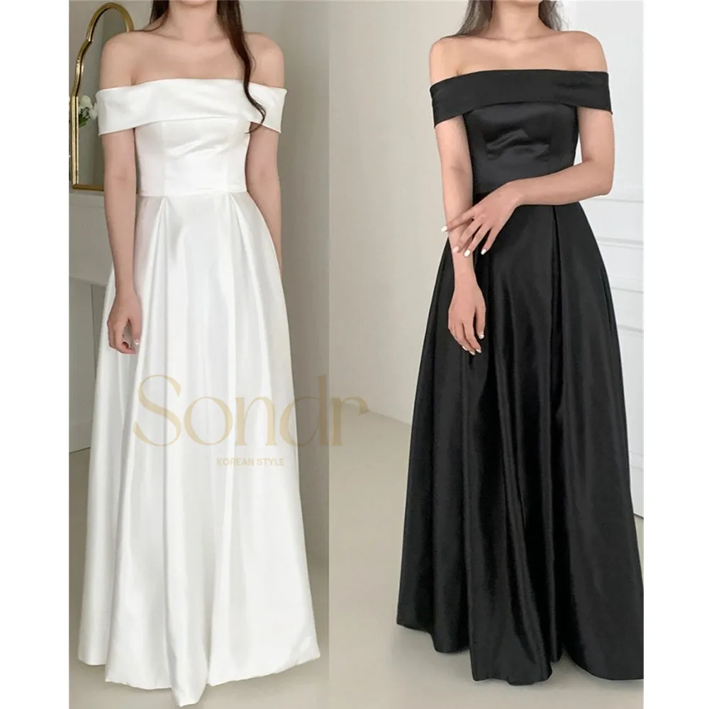 Sondr U-Boot-Ausschnitt, koreanische Brautkleider, elegantes, bodenlanges A-Linien-Abschlussball-Partykleid, Korsett-Rücken, maßgeschneidertes Satin-Abendkleid