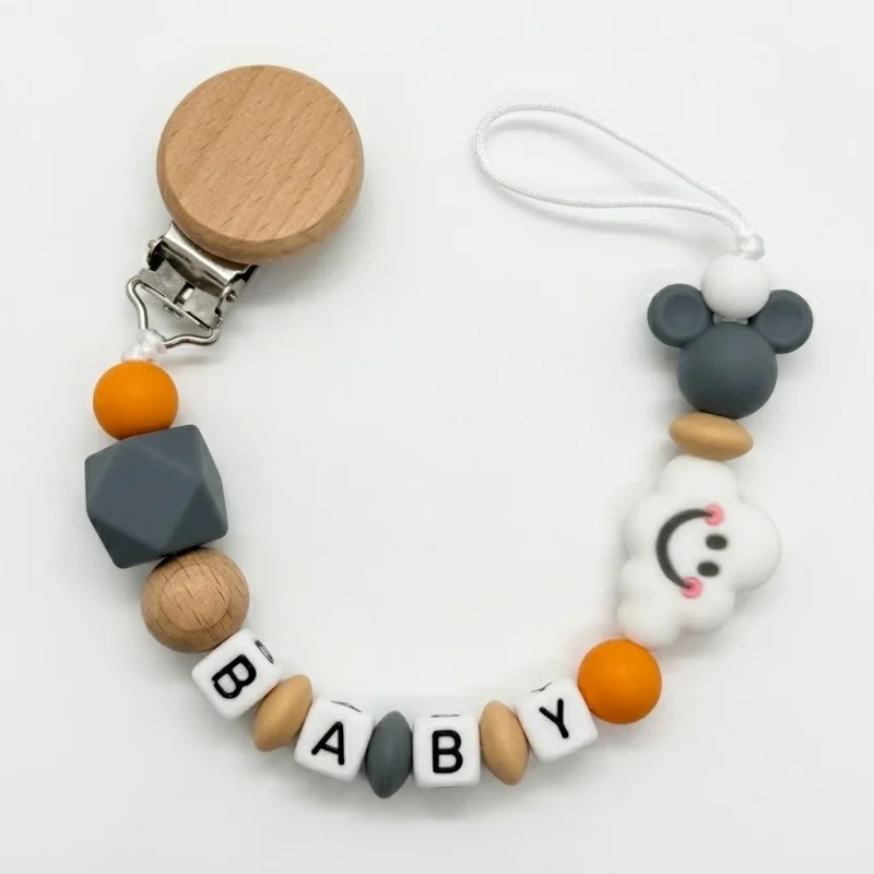 Personalized Baby Pacifier Clip with Custom Name - Silicone & Wood Beads - Newborn Baby Shower Gift image 3