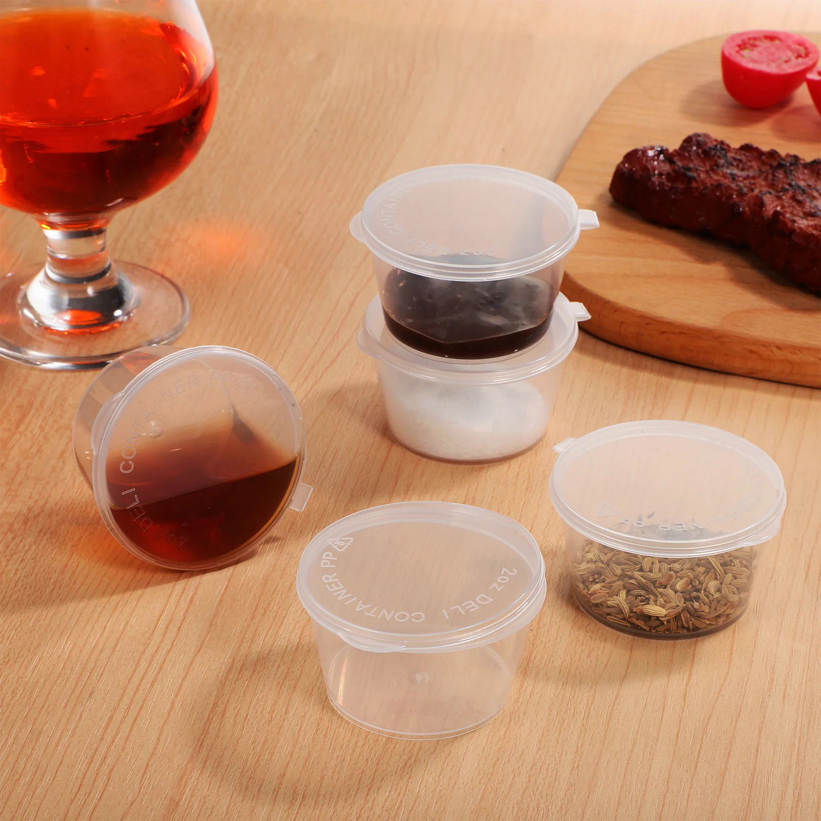 

100 pcs Condiment 2 Oz Dressing Containers Plastic Sauce Cups Portion Cups With Lids Compact Leakproof Small Size For Kitchen