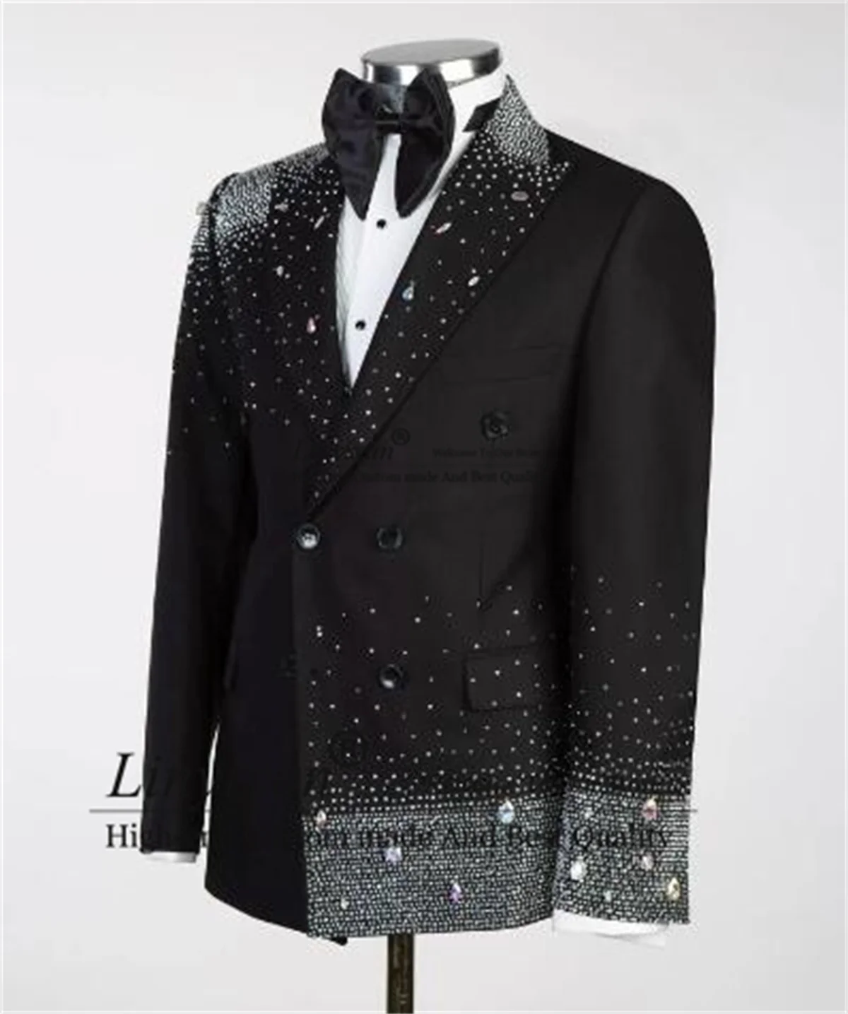 

Elegance Gem Stones Tuxedos Men Suits 2 Pieces Sets Dinner Party Prom Blazers Luxury Beaded Double Breasted Costume Homme