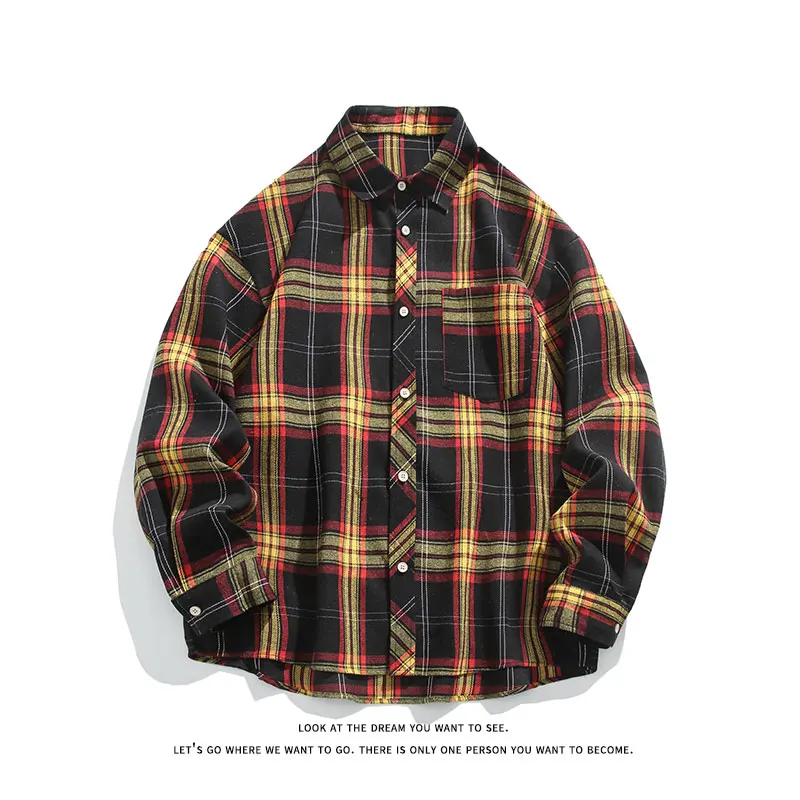Mens Shirts Men Clothing Spring Vintage Plaid Long Sleeve Big Size Casual Shirt For Gentlemen