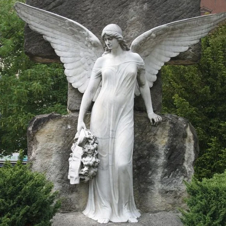 Life Size Garden Decoration European Style Marble Stone Cemetery Angel Statue