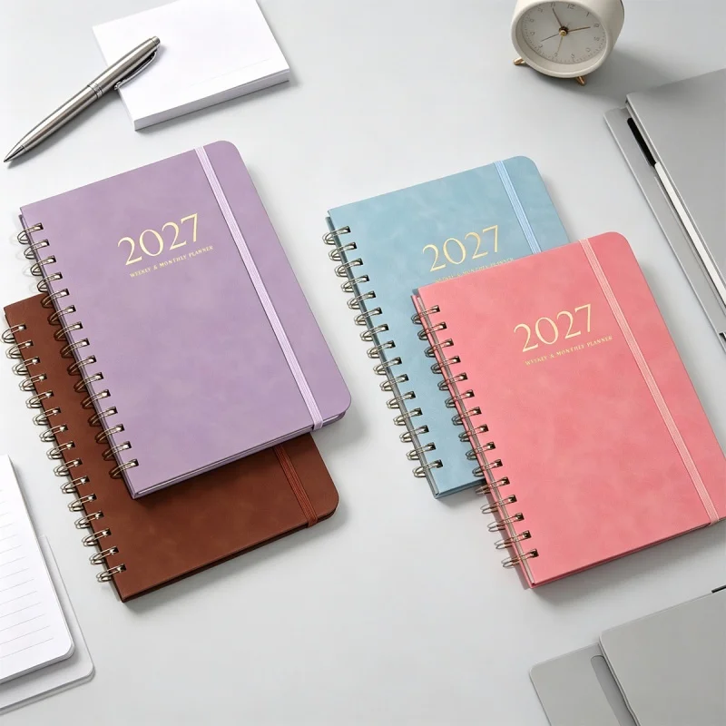 A5 PU Leather 2027 Weekly Monthly Planner Agenda Notebook with Monthly Index Tab Hardcover Daily Schedule for Office School Work