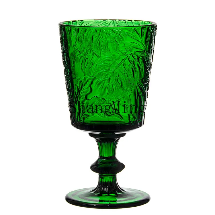 

PYH Thickened Red Wine Glass Vintage Cup Designer Green Forest Vintage Pressed Glass Goblet Drinking Glass