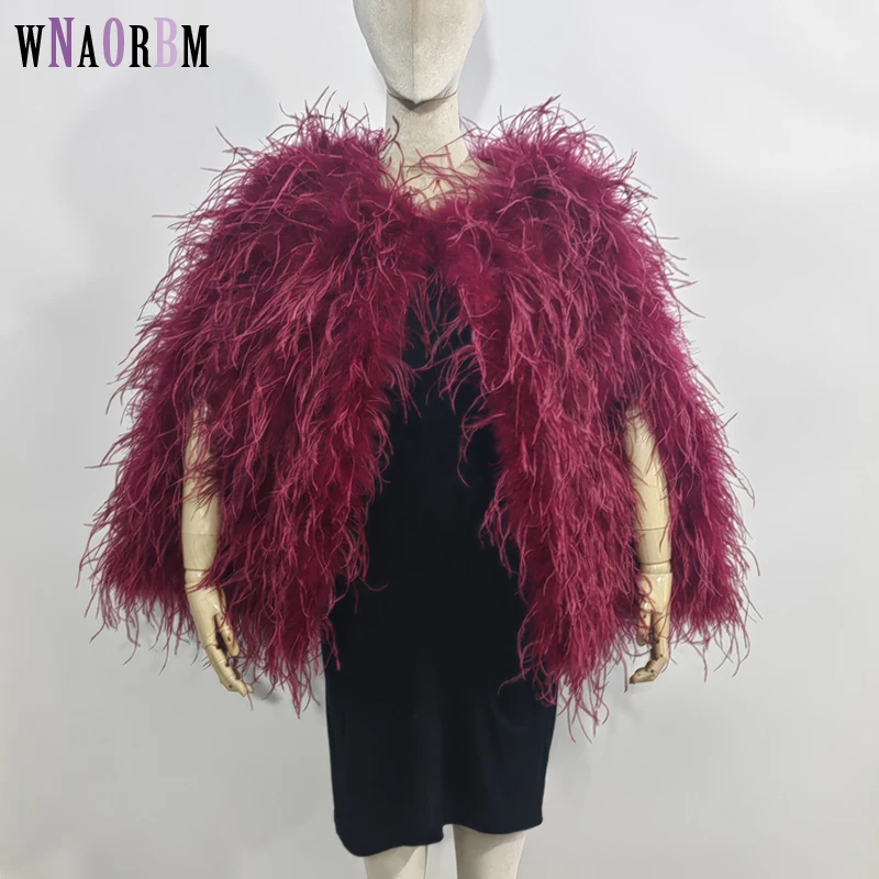Latest Women's Ostrich Feather Cloak Fashionable and Elegant Feather Shawl Coat Length 65cm Suitable for Parties Hot sale