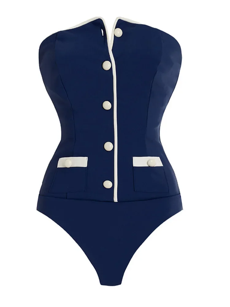 AOTVOTEE-bañador Sexy de una pieza sin tirantes, conjunto de 2 piezas para mujer, Bikini de playa con espalda descubierta dividida, nuevo traje de baño de verano 2025, conjunto de Bikini