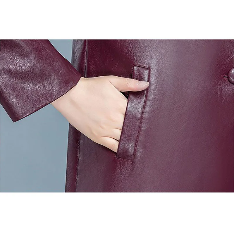 Veste en cuir décontractée chic pour femme, pardessus pour femme, trench-coat en cuir à simple boutonnage, mi-long, mince, coréen, printemps, automne, nouveau, 2024