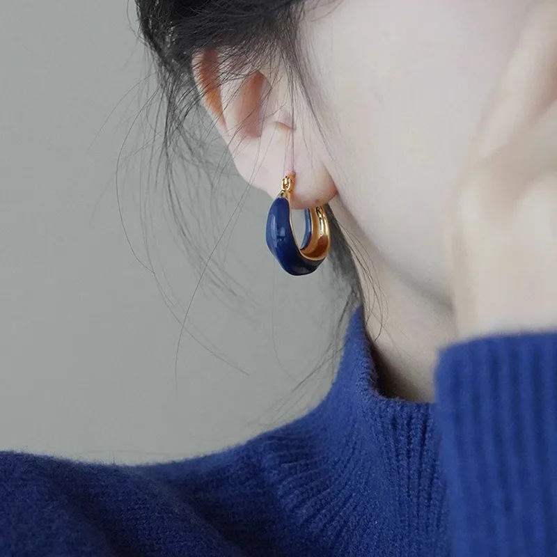 Klein Blue Enamel Stud Earrings, Elegant Niche Designer Earrings, Dainty Fashion Jewelry for Women Daily Party Wear