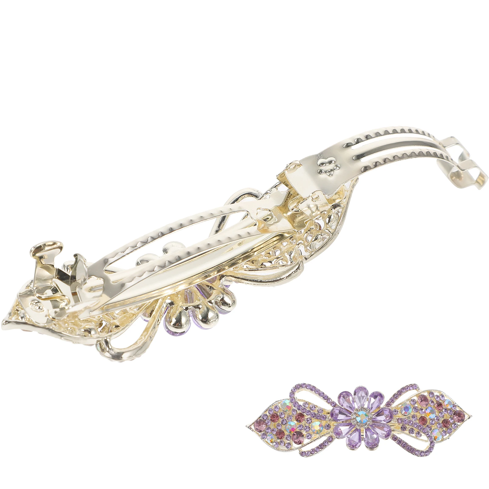 

Alloy Crystal Hair Clip Rhinestones Barrettes Spring Clips Accessories Purple Color Women Formal Bride Metal Hairstyles Wedding