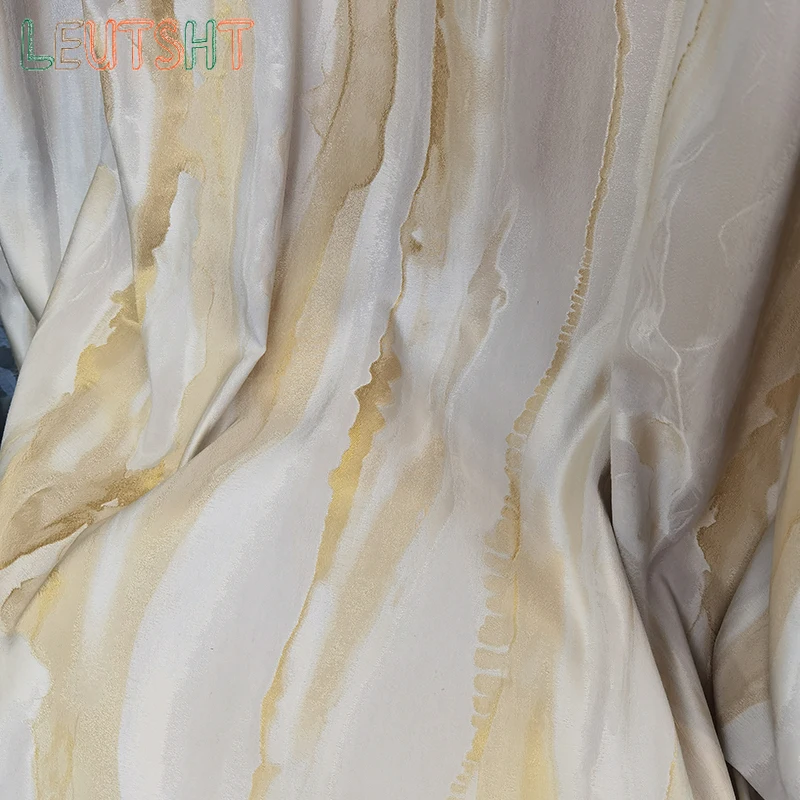 Custom Size European Jacquard  Luxury Curtains for Living Dining Room Bedroom Gold Wire Marble Plating Precision Home Decor