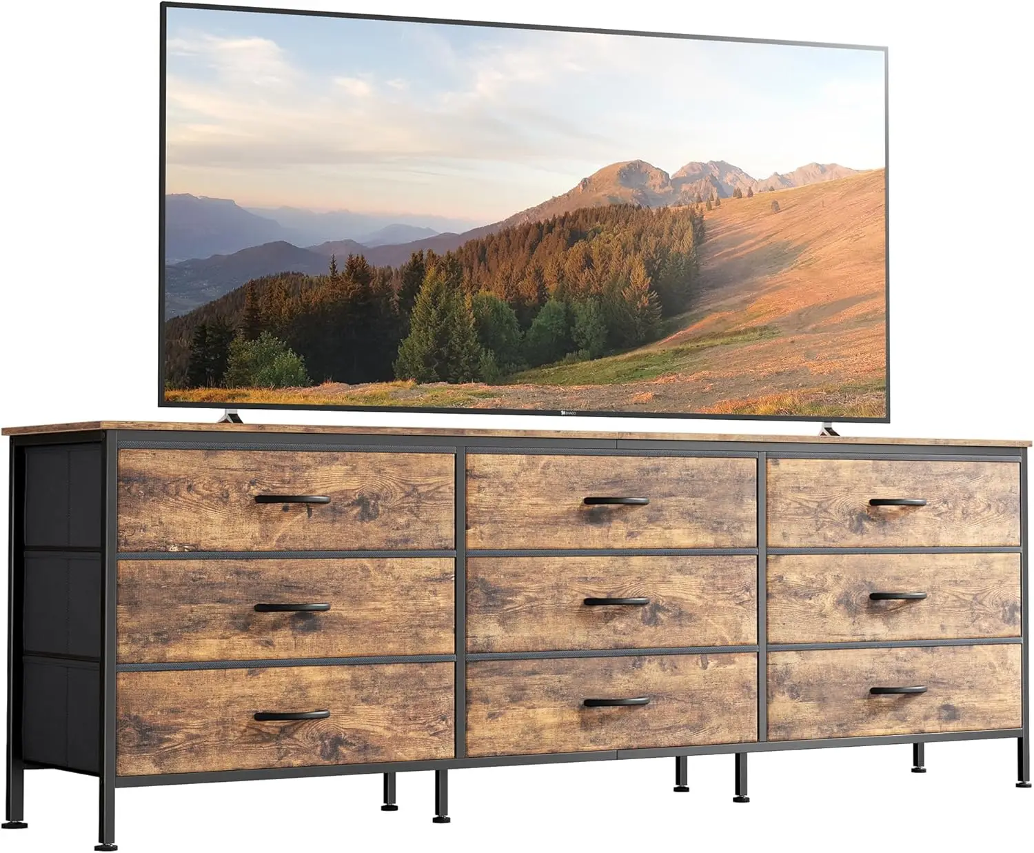 Dresser, 63 Inch Dresser TV Stand for 55, 65, 70 Inch TV, Entertainment Center with Drawers, Large Long Fabric Dresser for Bedro