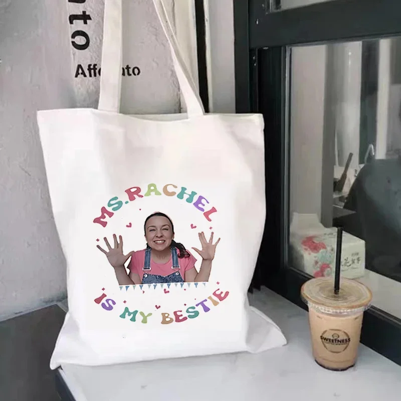 Ms Rachel Fan Co Ms Rachel Is My Besti حقيبة تسوق جرافيك حمل Harajuku للمتسوقين حقيبة بنات قماش حقيبة كتف أنثى Ulzzang
