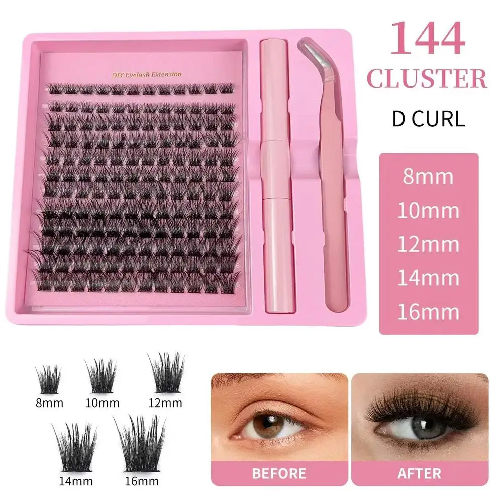 DIY-Wimpernverlängerungsset. Leichte, natürliche, dichte, flauschige künstliche Nerzwimpern mit Wimpernkleber und Versiegelung. Set aus Make-up-Werkzeug