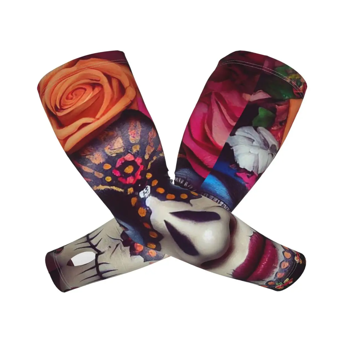 المكسيكي كاترينا فتاة يوم الموتى السكر الجمجمة في الهواء الطلق أكمام أذرع تبريد الشمس الأشعة فوق البنفسجية غطاء للحماية الجليد الحرير ركوب الدراجات أكمام الوشم #1