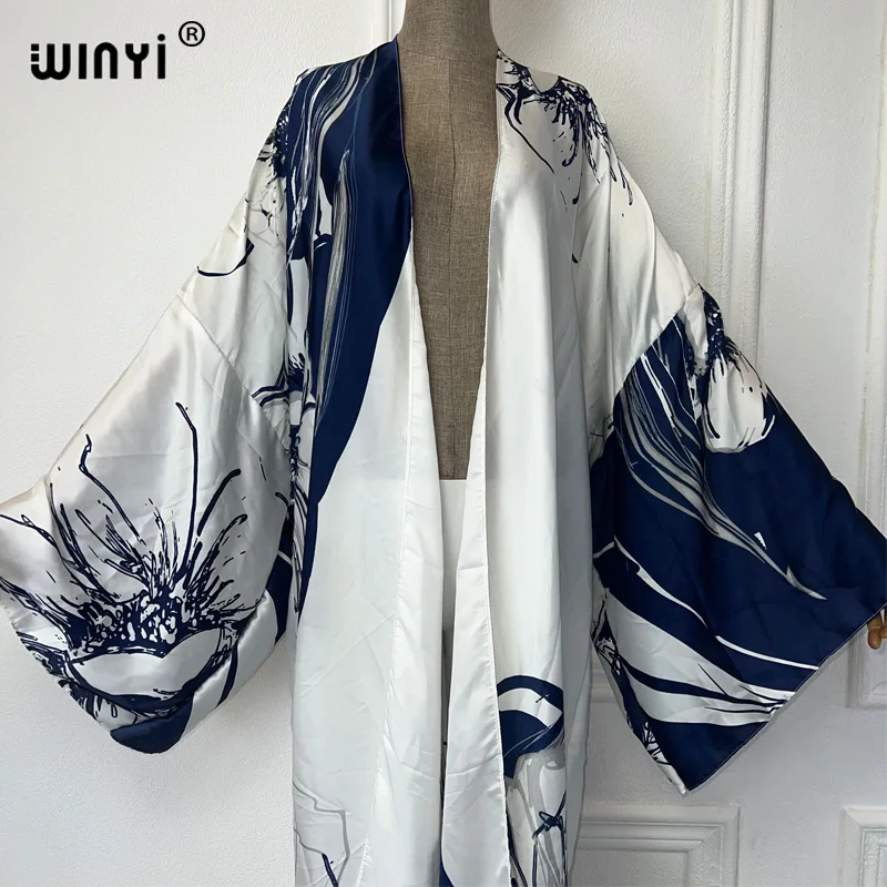 WINYI Afryka moda letnia sukienka kimono okrycie plażowe sweter boho maxi płaszcz abaje nowy nadruk kaftan odzież plażowa kobiety 2024