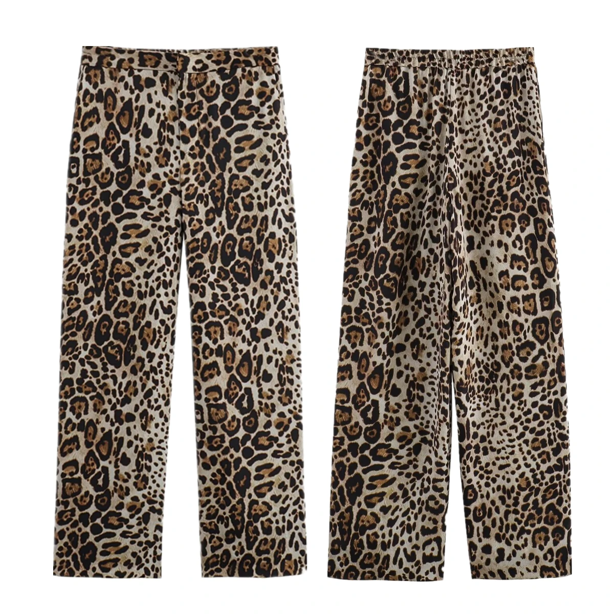 

Withered Fahion Ladies Casual Pants Retro Leopard Print High Street Straight Trousers For Women