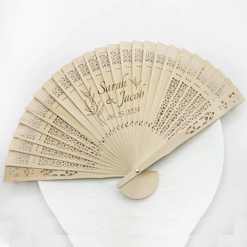 

50Pcs Personalized Hand Fan, Custom Wedding Favors Gifts, Baby Shower Giveaways, Customized Engraved Wood Folding Fans