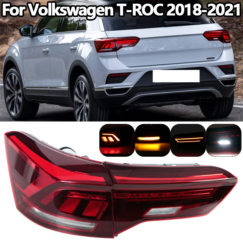 LED Taillight Assembly For Volkswagen VW T-ROC 2018 2019 2020 2021 Warning Brake Lamp Turn Signal Reverse Light Car Accessories