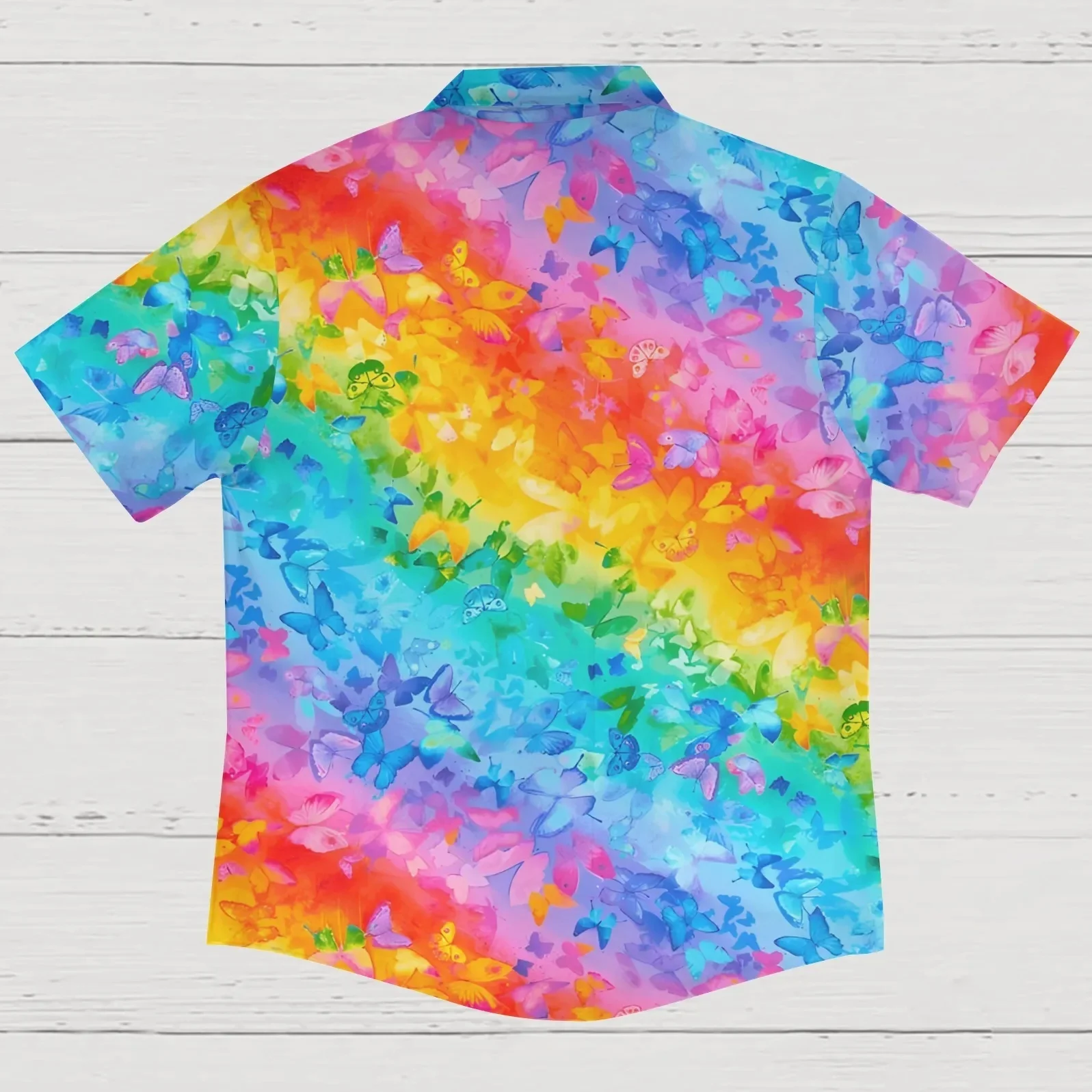 Men's Shirt Collar Resort Rainbow Butterfly Printed Short Sleeve Shirt 3D Printed Pattern Style Men's Hawaiian Shirt