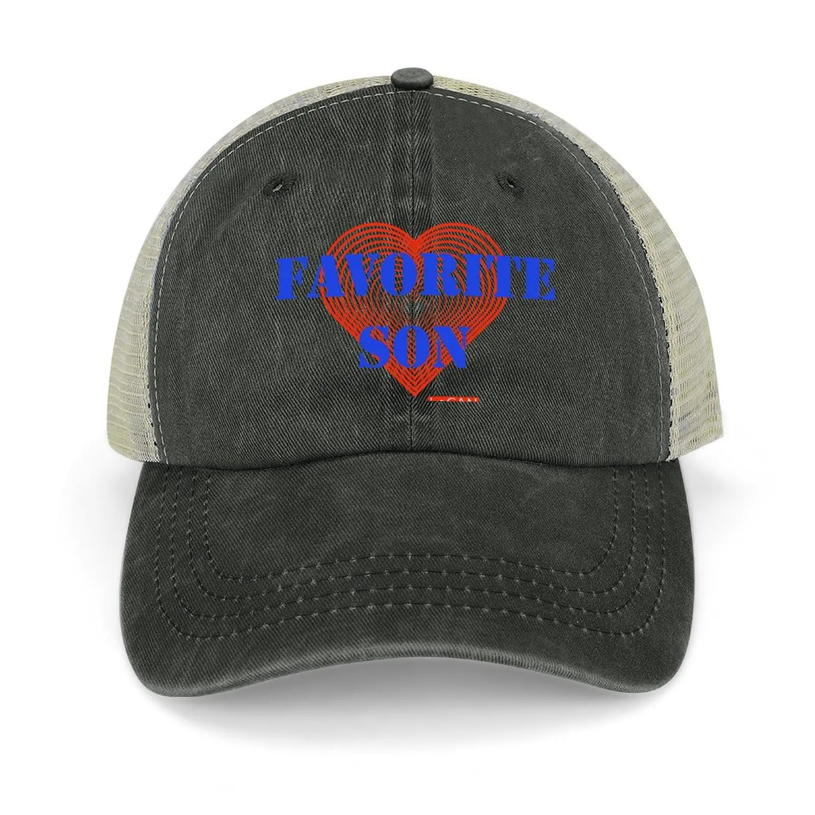 

FAVORITE SON Blue Font Red Heart Slogan Gift Idea Love Family Baseball Cap Beach Golf Cap Woman Hats Men's