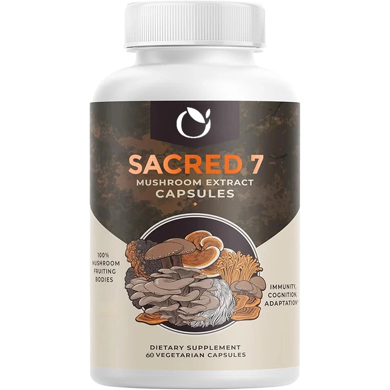 Sacred 7 Mushroom Extract Capsules - Lion’s Mane, Cordyceps, Reishi, Turkey Tail, Chaga, Maitake, and Shiitake