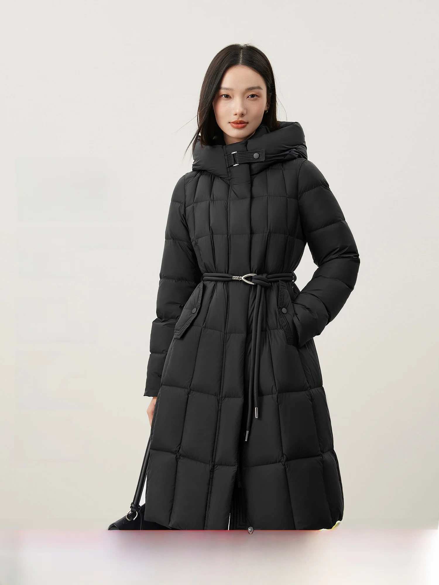 

Mijia High Quali Long Du down Jaet Women's Coat with Hood 90% White Du down Slimming Waist Autumn Winter Faion