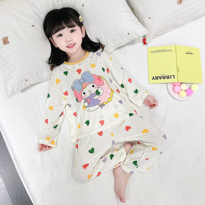 Sanrios Delong Autumn Winter Keep Warm Girl Pajamas Long Sleeves Suit New Child Clothing Kawaii Cartoon Sweet Two Piece Set