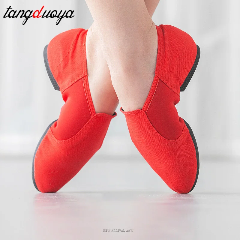 Sapatilhas de lona macia para mulheres, sapatos de dança jazz para meninas, prática indoor e outdoor, sapatos de bailarina