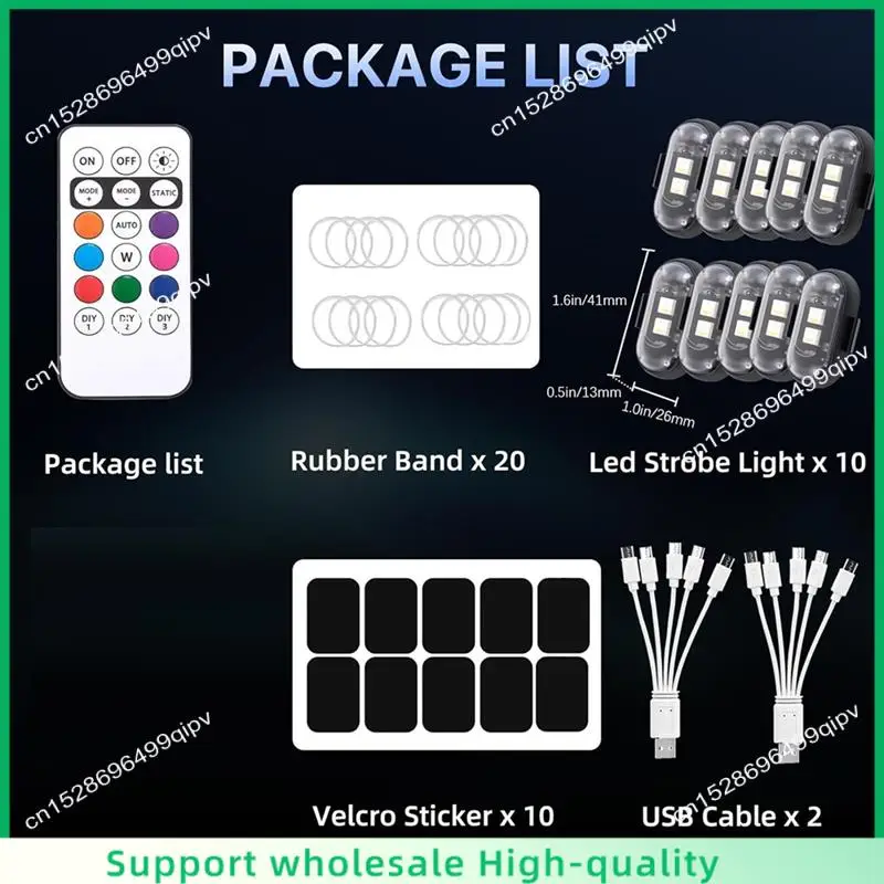 ABSF High Brightness Wireless LED Strobe Light 10PCS Car With Remote Control, 8 Colors USB Charging