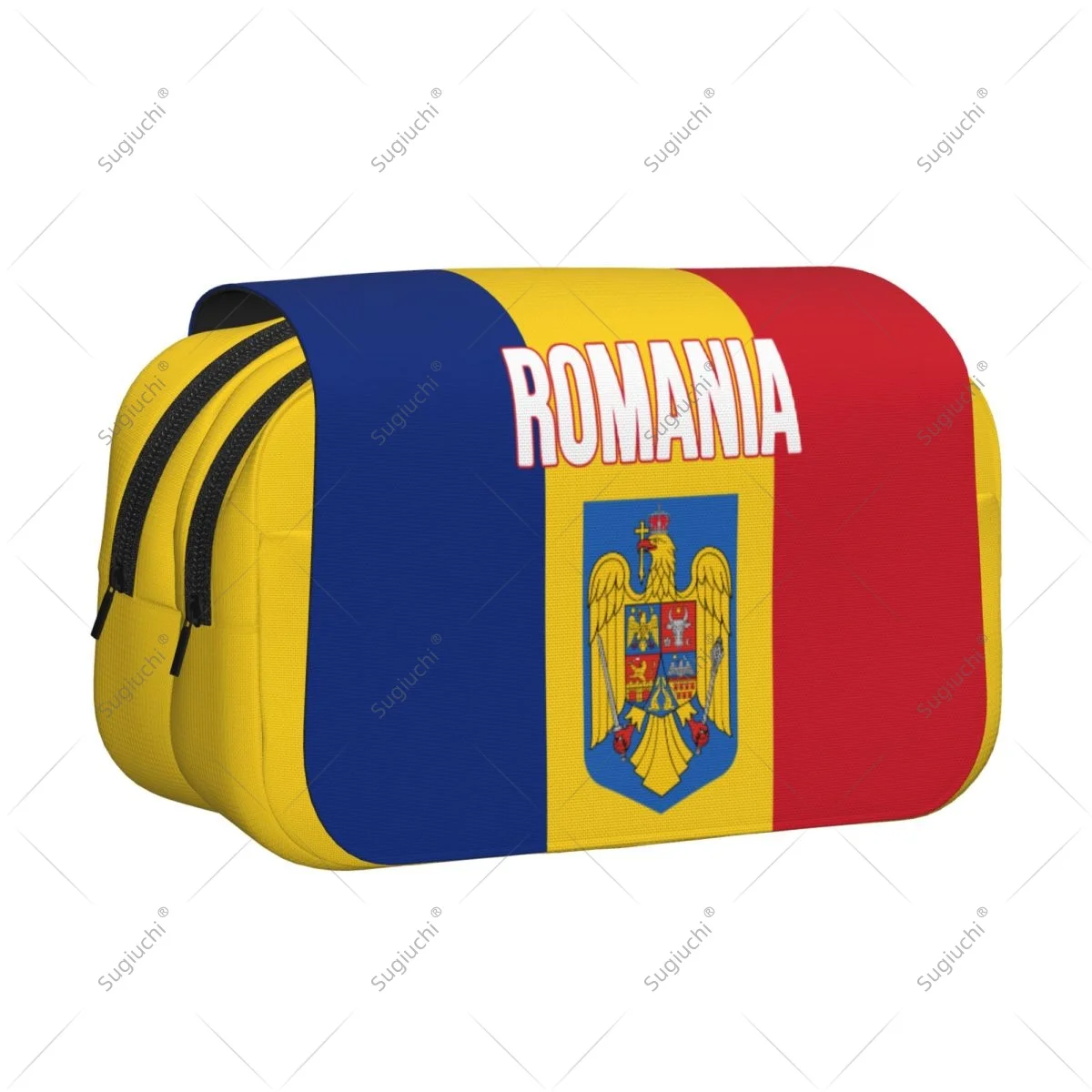 

Pencil Case Scissors Bags 3D Romania Flag Double-layer Oxford Cloth Stationery Storage Pen Box Case