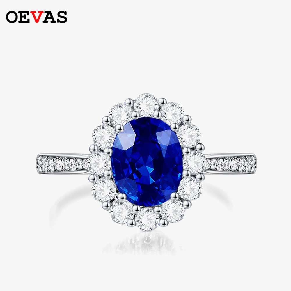 

OEVAS 100% 925 Sterling Silver 7*9mm Oval Sapphire Wedding Rings For Women Sparkling High Carbon Diamond Party Fine Jewelry Gift