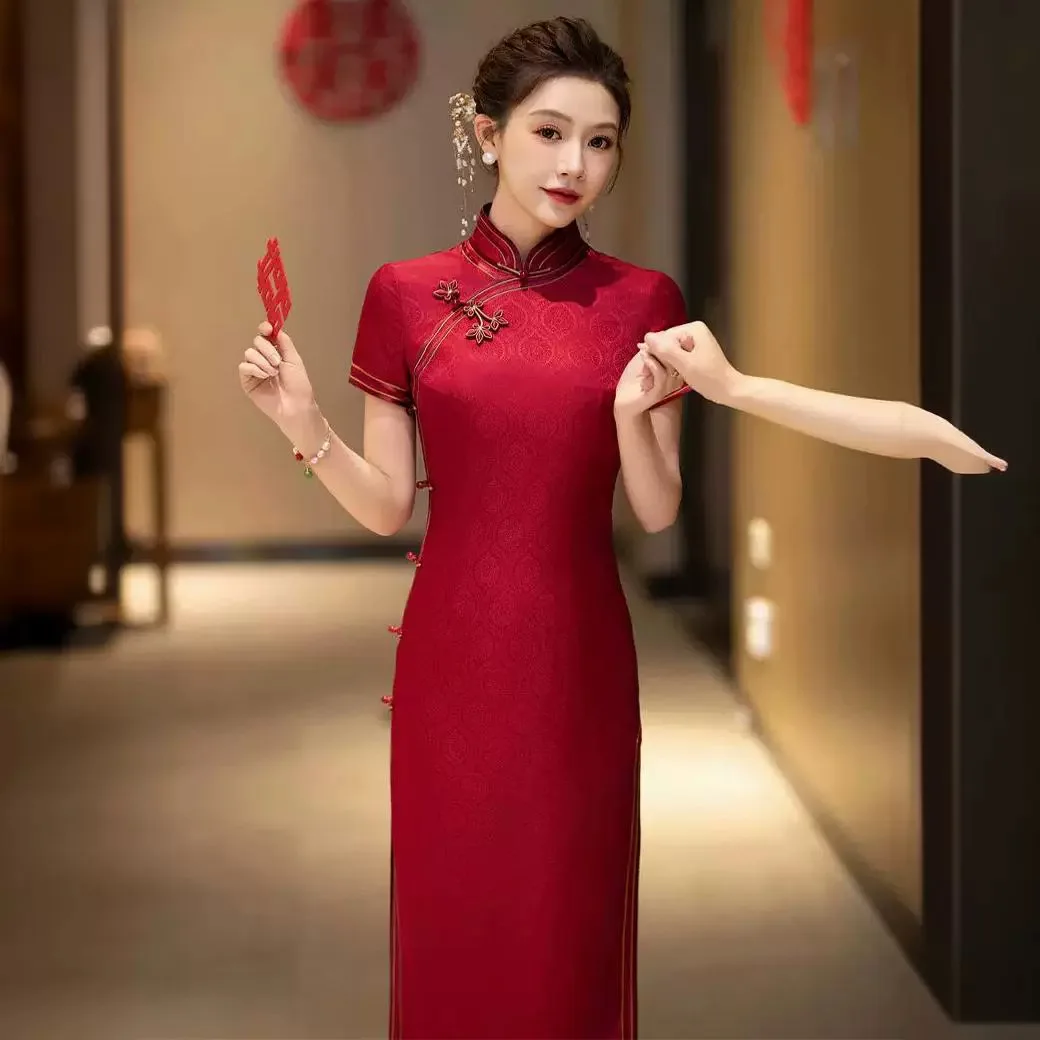 High-End Real Silk Cheongsam Qipao Wedding Suit 2024 New Chinese Style Interwoven Dress