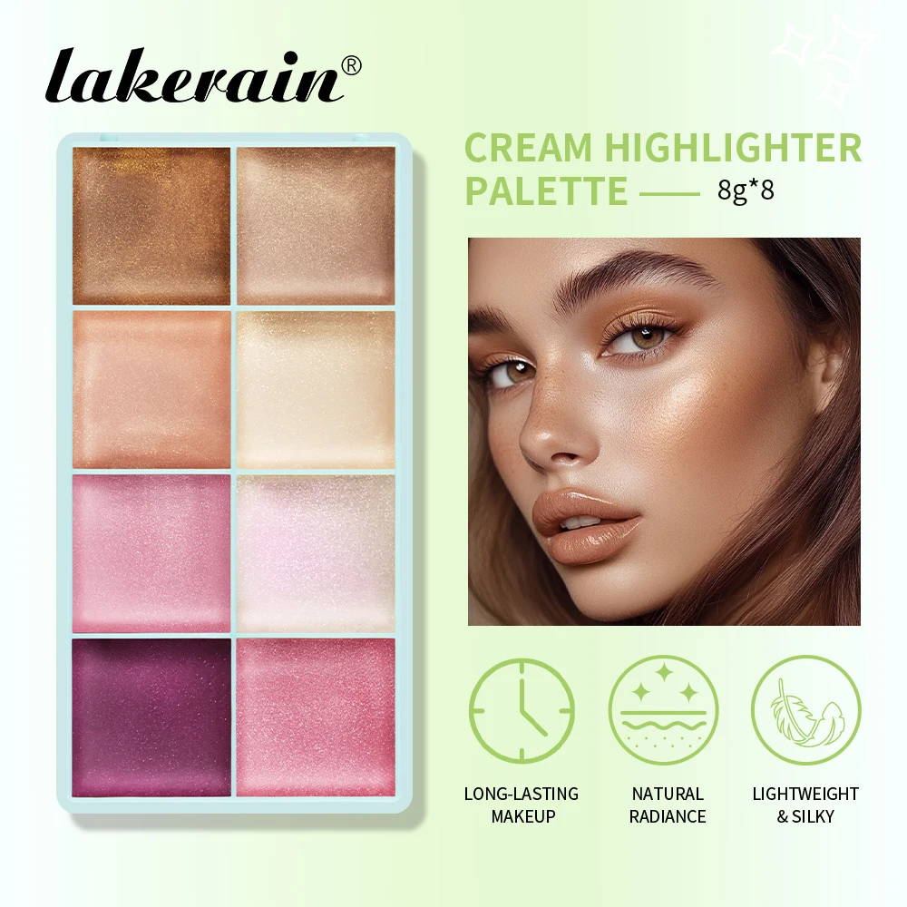 8 色クリームハイライター/眉/ブラッシュパレット顔明るくハイライターブラッシュ & 輪郭シマー防水メイクアップツール化粧品