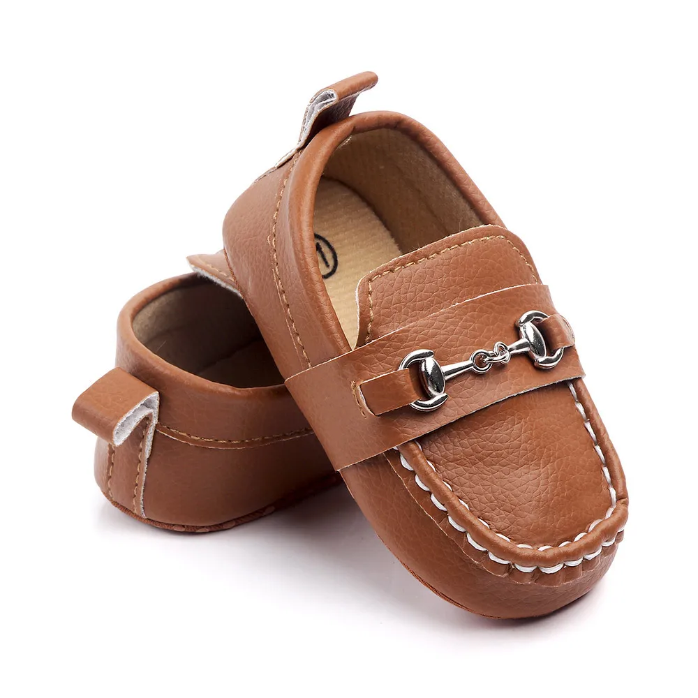 Infant Boys Crib Shoes Toddler Leather Loafers Newborn Girls Soft Sole Moccasins with Chain for 0-18 Months Baby Item Doll Gifts