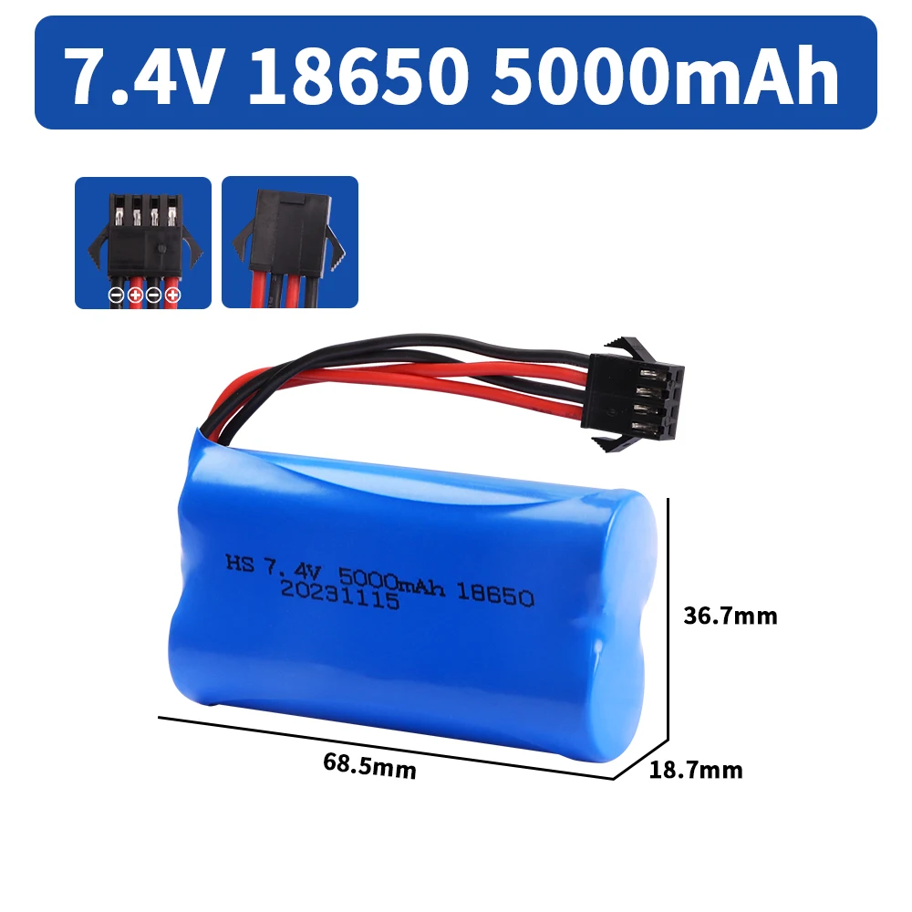 7.4V 5000mah 18650 LI-ION Battery with SM-4P Plug for car model water bullet guns toys parts RC toys Boat Spare Parts 2S battery