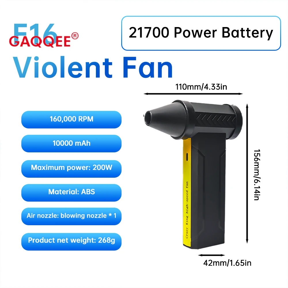 

160000 RPM F16 Violent MINI Fan Electric Turbo Jet Fan Brushless Motor High Speed Turbo Fan USBRechargeable Powerful Dust Blower