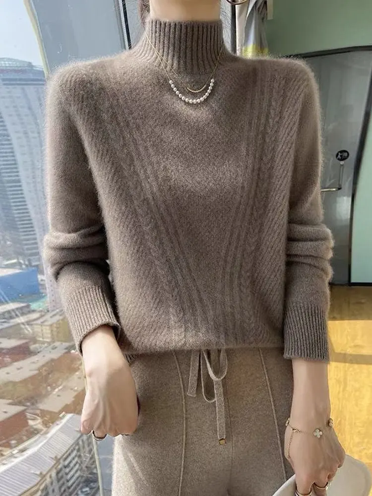 

Thiened Long Sve трикотажная основа irt с ромбовидным узором и высоким воротником, повседневная роскошная внутренняя одежда, женский свитер с капюшоном