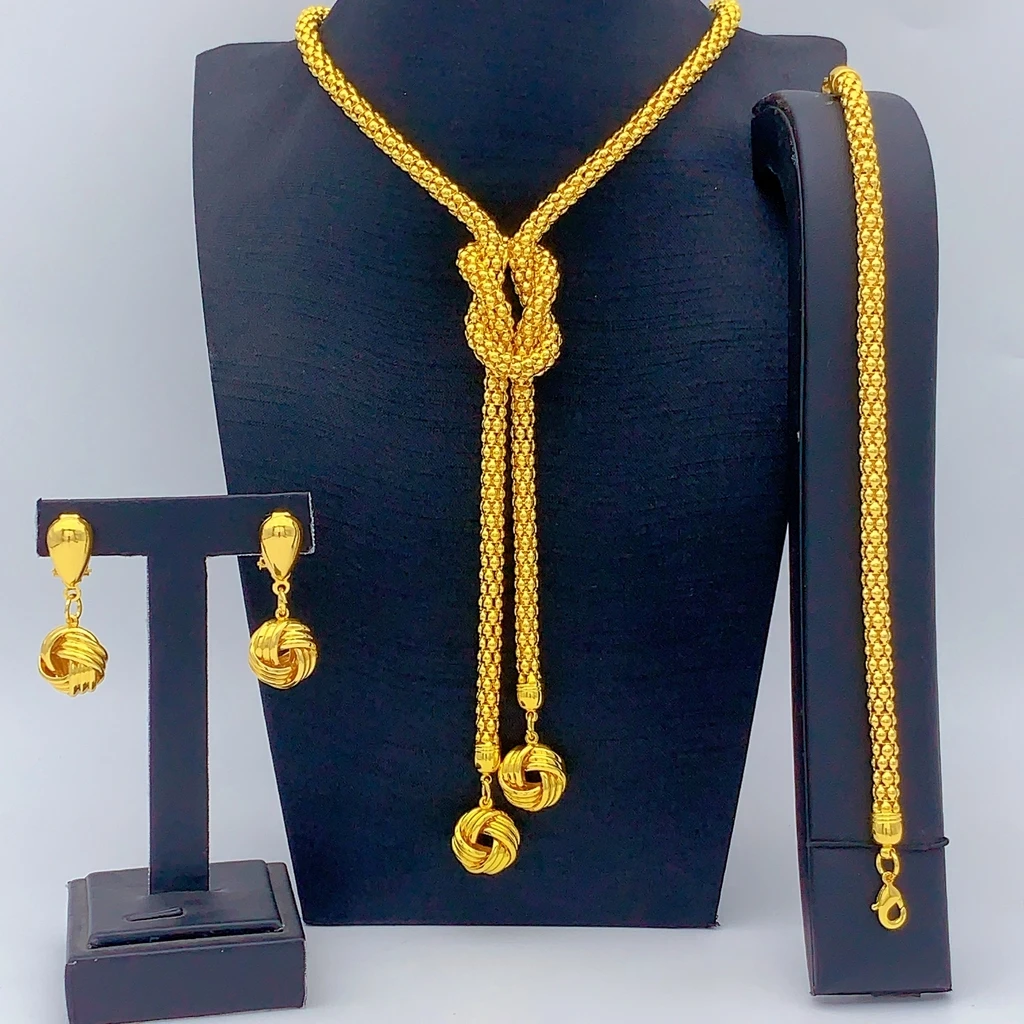 Dubai Schmuckset für Damen, vergoldet, lange Herz-Halskette, Ohrringe, Nigeria, indisch, afrikanisch, Braut, Hochzeit, Party, Geschenk, Schmuck