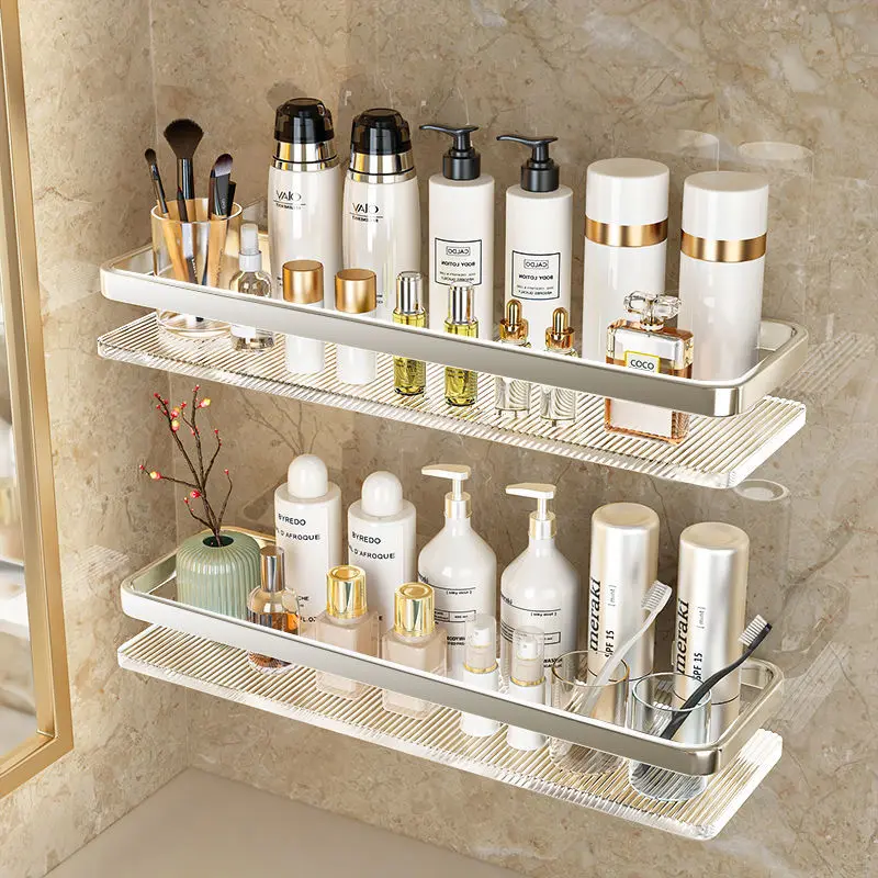 Perforation-free Toilet Bathroom Shelf Acrylic Metal Rod Light Luxurious High-quality Washstand Wall-mounted Wall Storage Rack