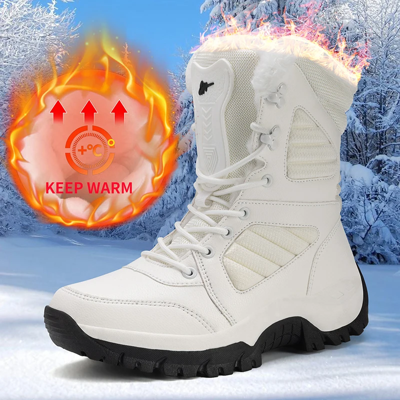 

Brand Men Winter Snow Boots Women's Waterproof Leather Sneakers Super Warm Men's Boots Outdoor Male Hiking Boots Work Shoes Size