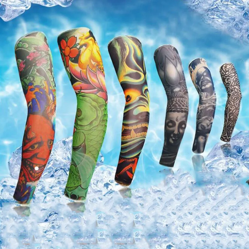 1Pcs Outdoor Fietsen Mouwen 3D Tattoo Gedrukt Arm Warmer Uv-bescherming Mouwen Basketbal Volleybal Arm Mouwen Arm Warmer