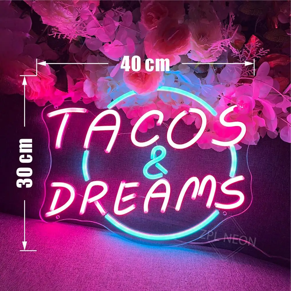 Tacos Dream Neon Sign Led Lights Restaurant Canteen Dinning Room Decor Wall Hanging Neon Light LED Sign Fast Food Shop Signboard