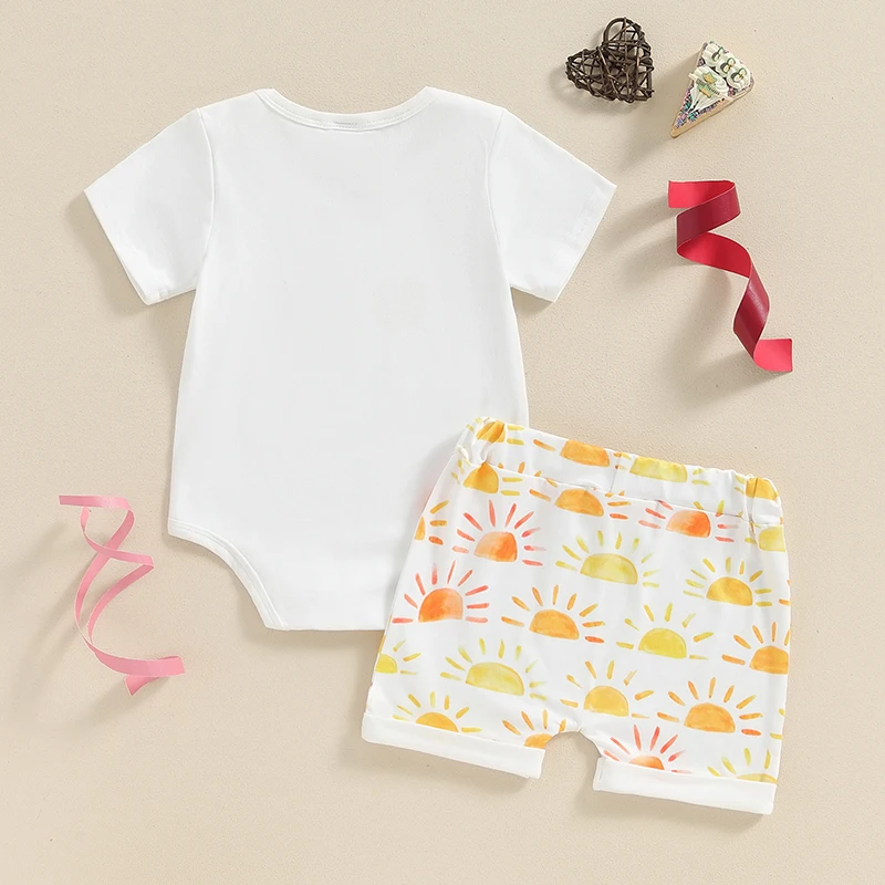 First Birthday Outfit Boy Sun One Romper Short Sleeve Bodysuit Sun Print Shorts Set One Year Old Birthday Outfit