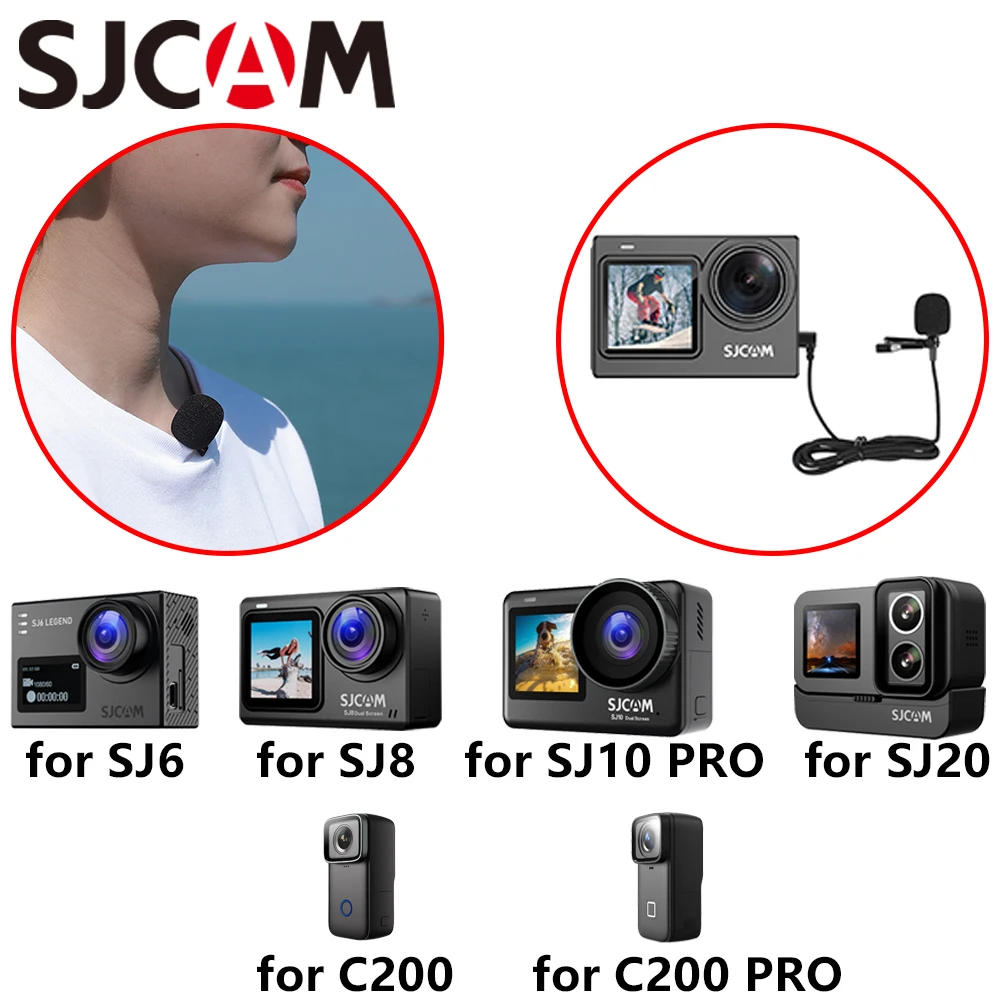 Microfone SJCAM para Câmera de Ação com Redução Física de Ruído, Microfone de Lapela com Fio, Compatível com SJ6, SJ8, SJ10 PRO, SJ20, C200, C200 PRO