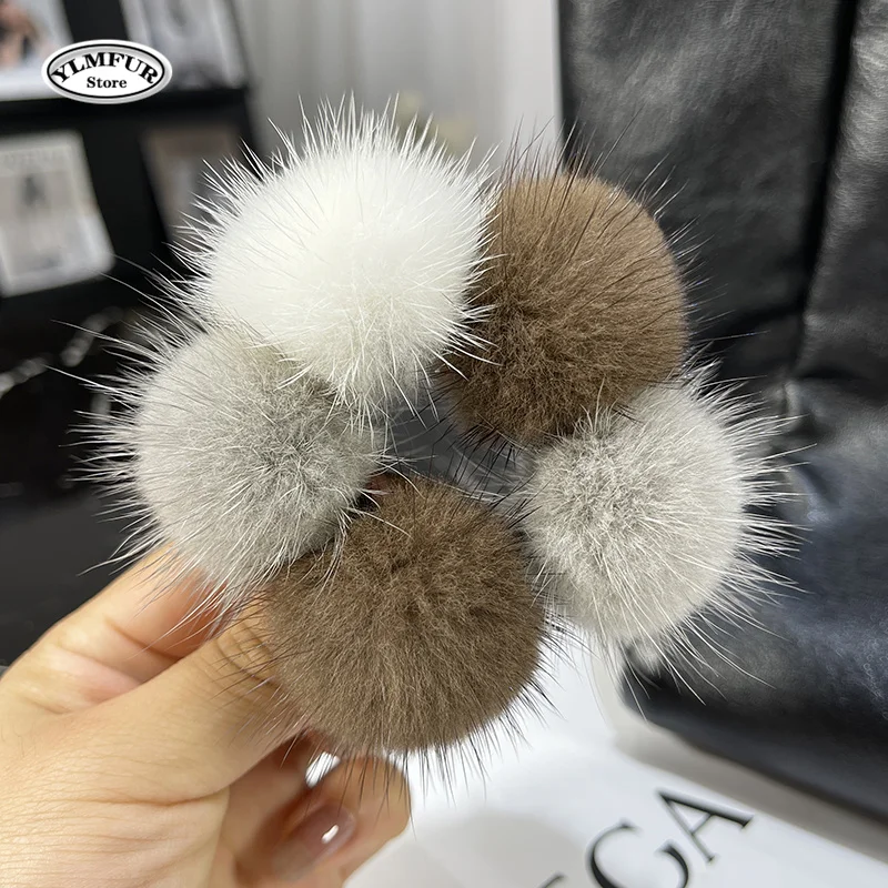 Fsahion Soft Hair Scrunchies Women Mink Fur Ball Cute Plush Elatic Hair Rope Rubber Band Ponytail Holder Headband Accessories